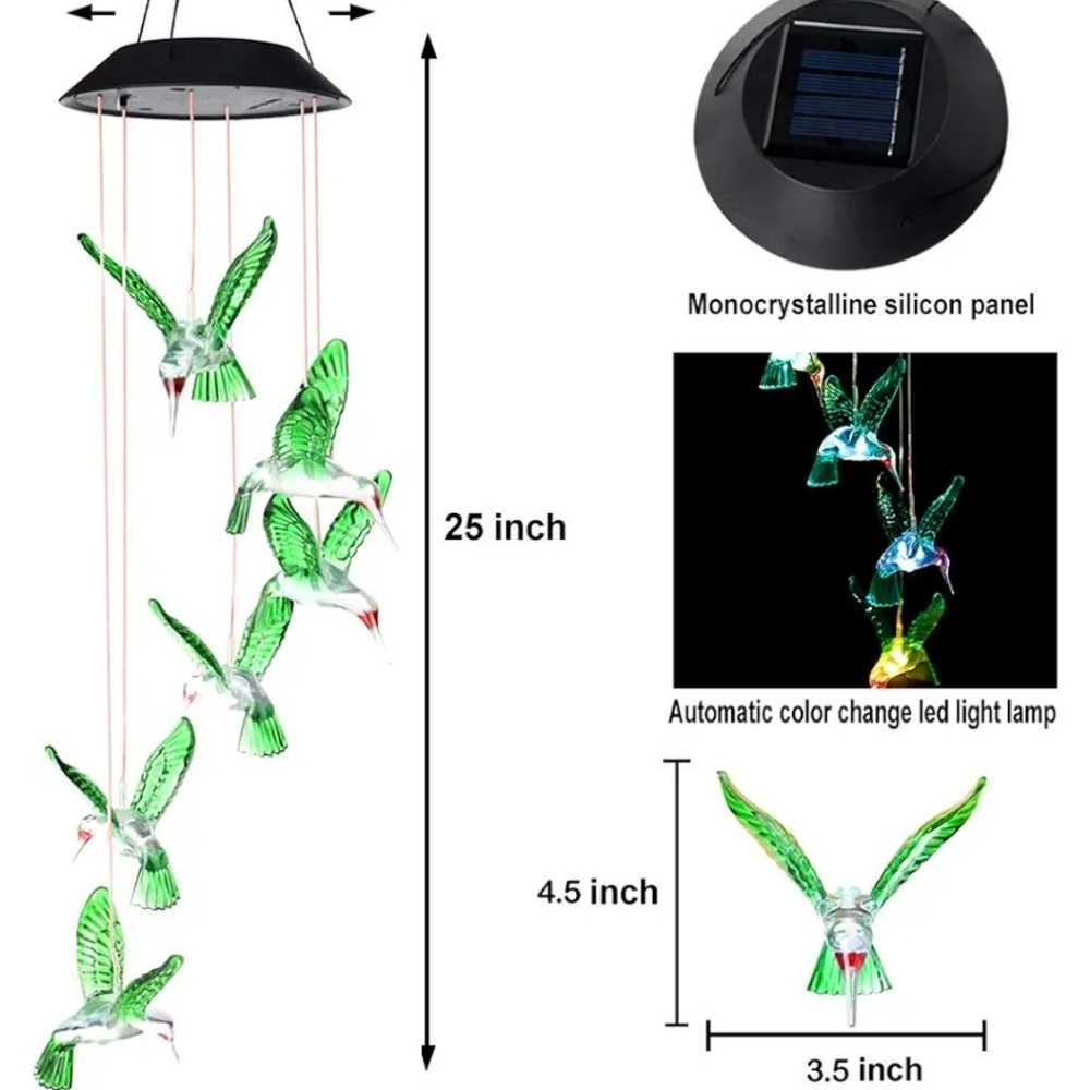 Hummingbird solar light sun catcher windchime